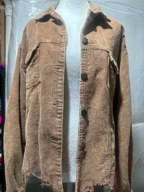 POL Women's Corduroy Button-Up Jacket - Brown